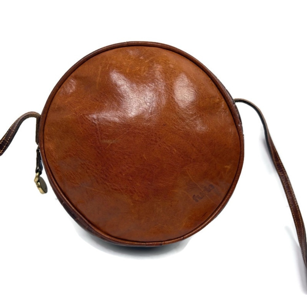 Furla Vintage Leather Round Canteen Crossbody Purse/Bag in Brown
